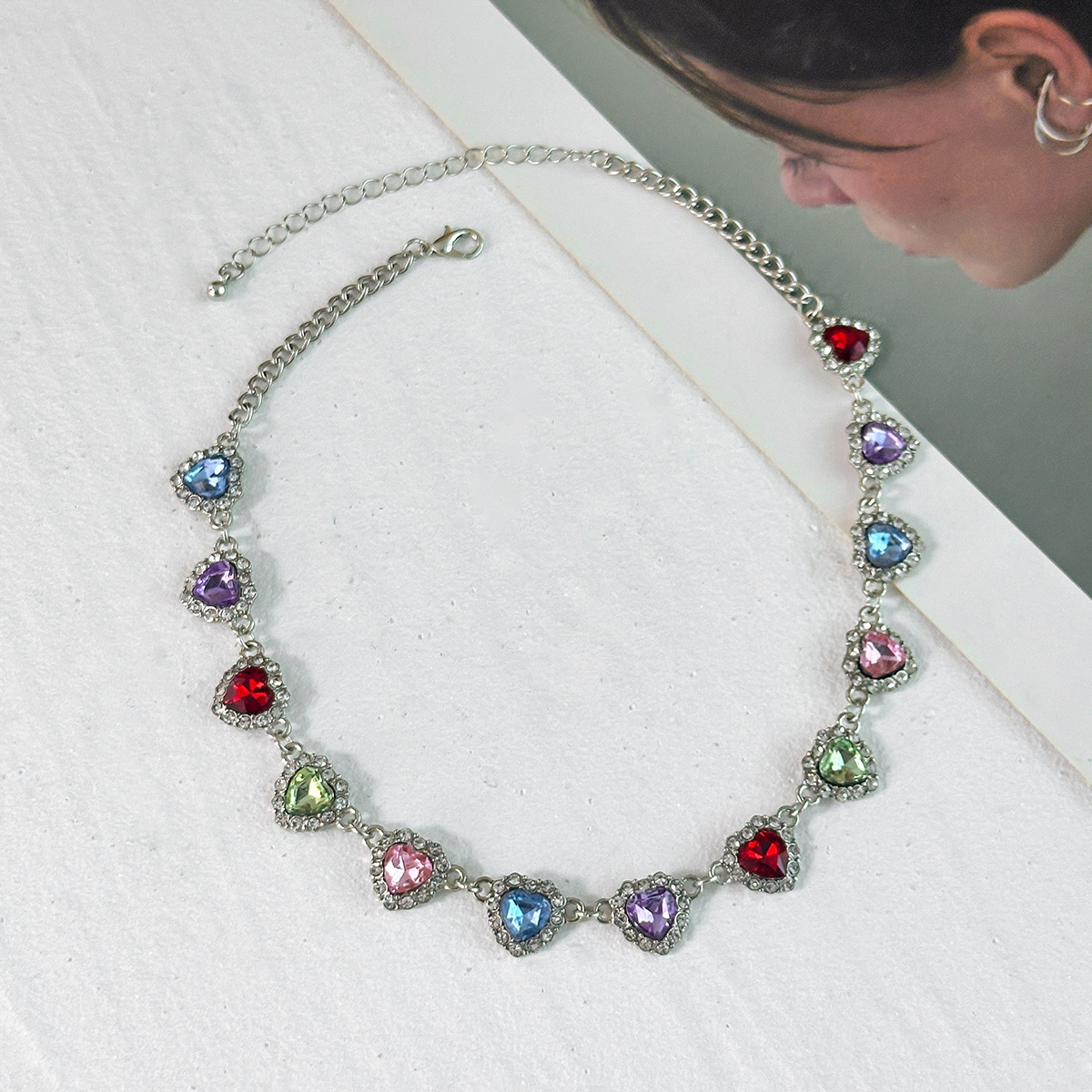 Rhinestone Heart Choker