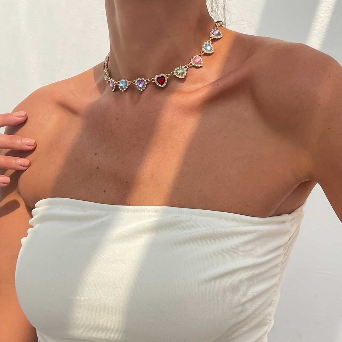 Rhinestone Heart Choker