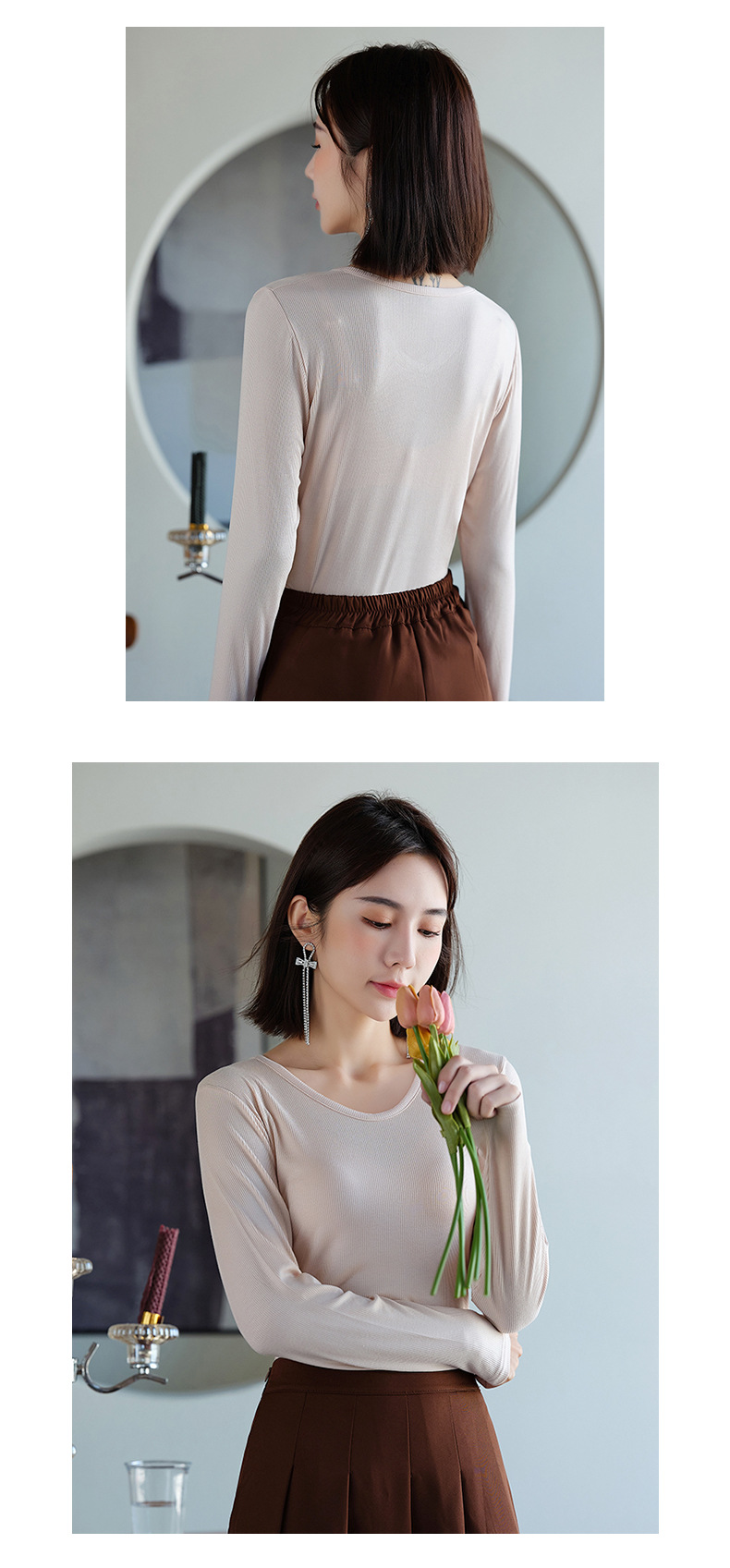 Women's V-Neck Long Sleeve Solid Color Base Layer Top