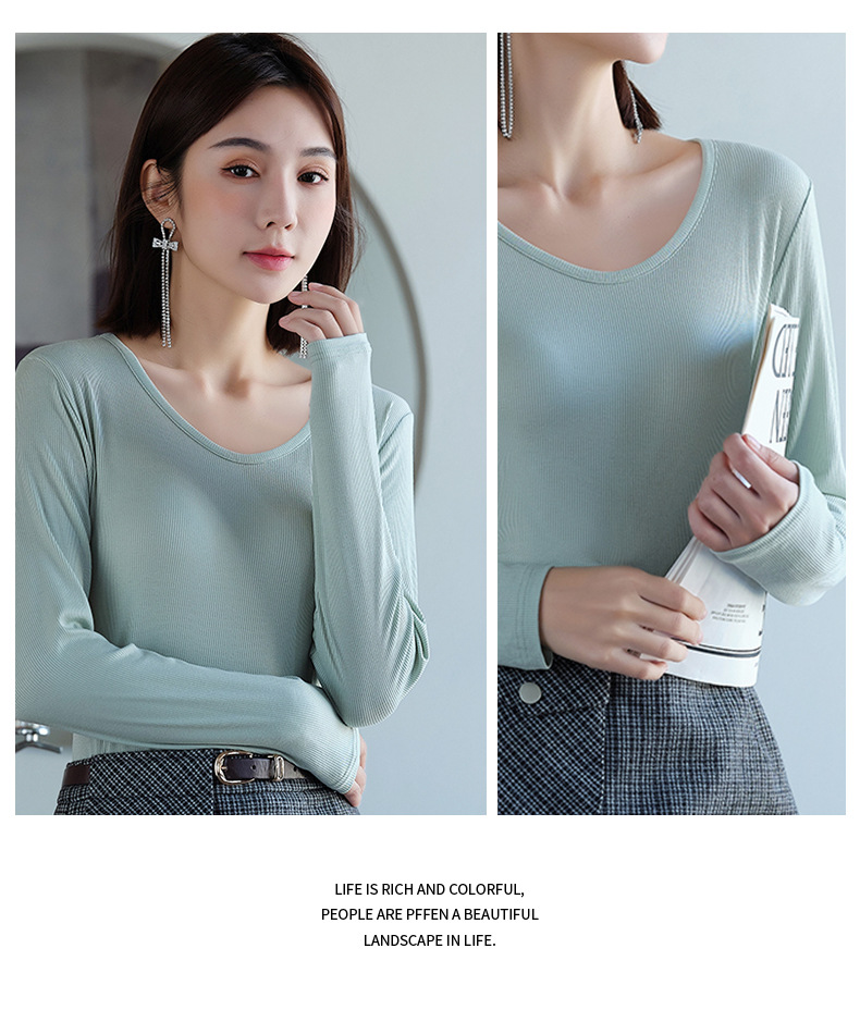 Women's V-Neck Long Sleeve Solid Color Base Layer Top