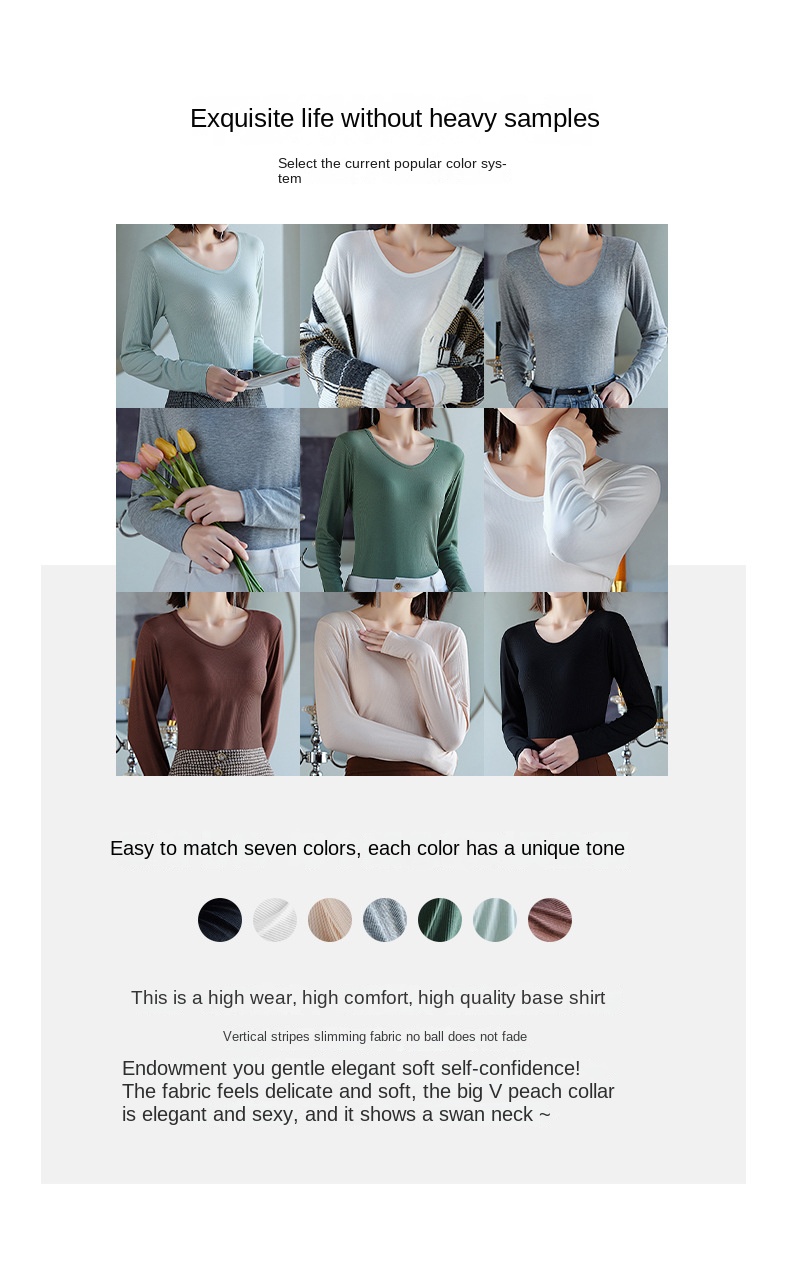 Women's V-Neck Long Sleeve Solid Color Base Layer Top