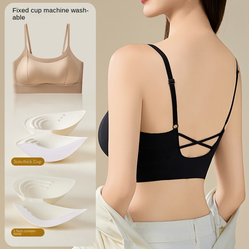 Thickened Wire-free Ice Silk Backless Bustier for Small Breasts