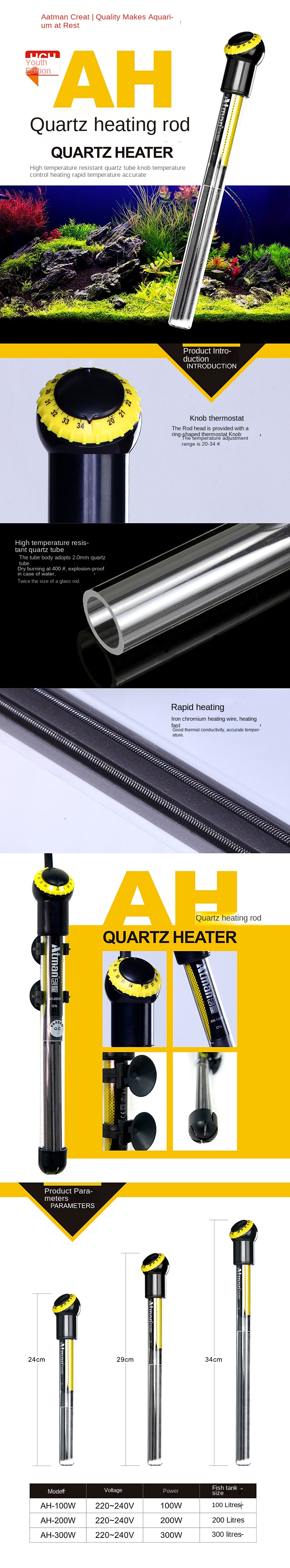 Aquarium Quartz Heating Rod with Precise Temperature Control