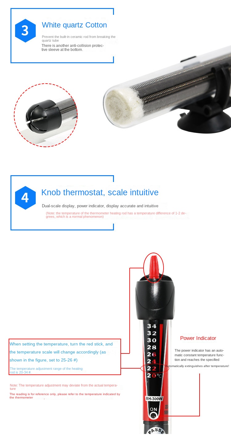 Aquarium Quartz Heating Rod with Precise Temperature Control