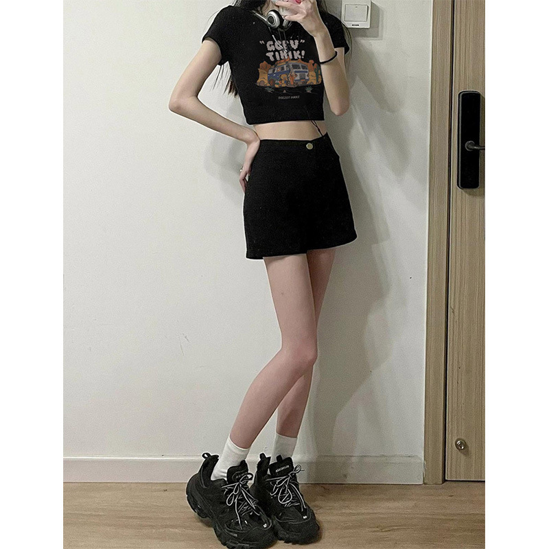 Black Car Print Shoulder T-shirt