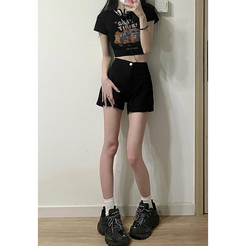 Black Car Print Shoulder T-shirt