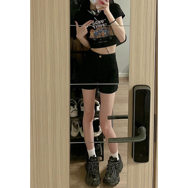 Black Car Print Shoulder T-shirt