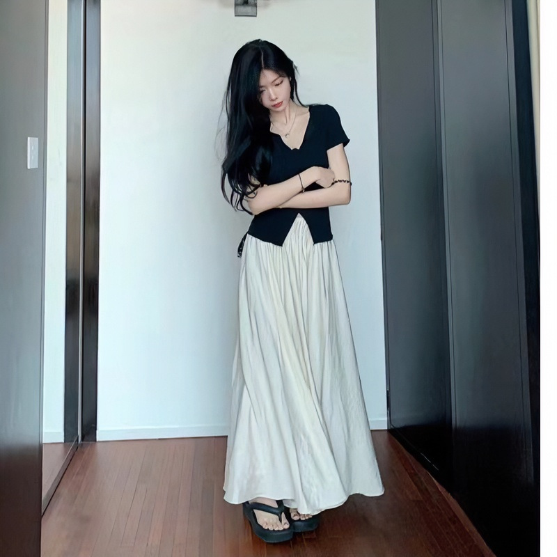 Summer Elastic Waist A-line Skirt Pants