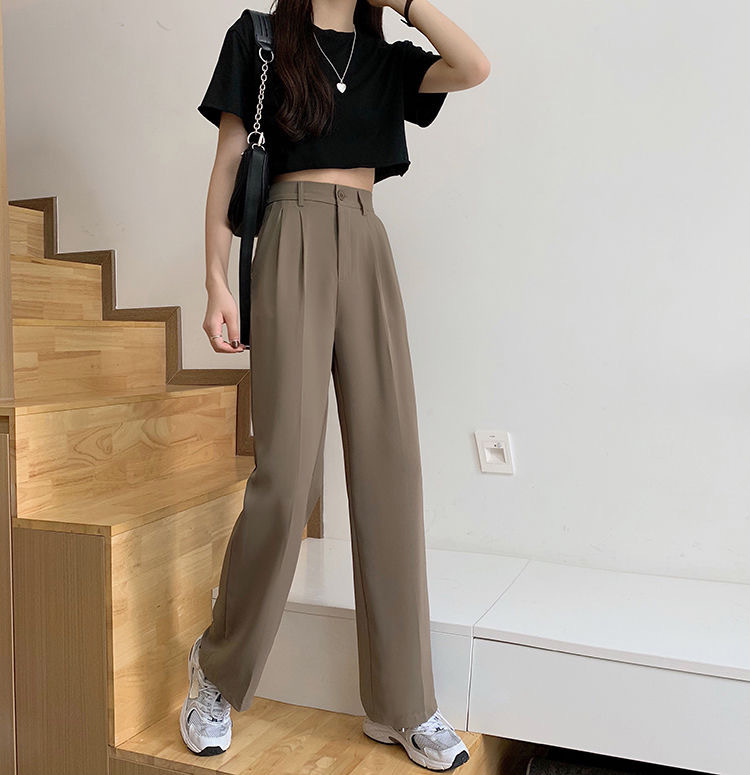 Spring Autumn High Waist Wide Leg Pants