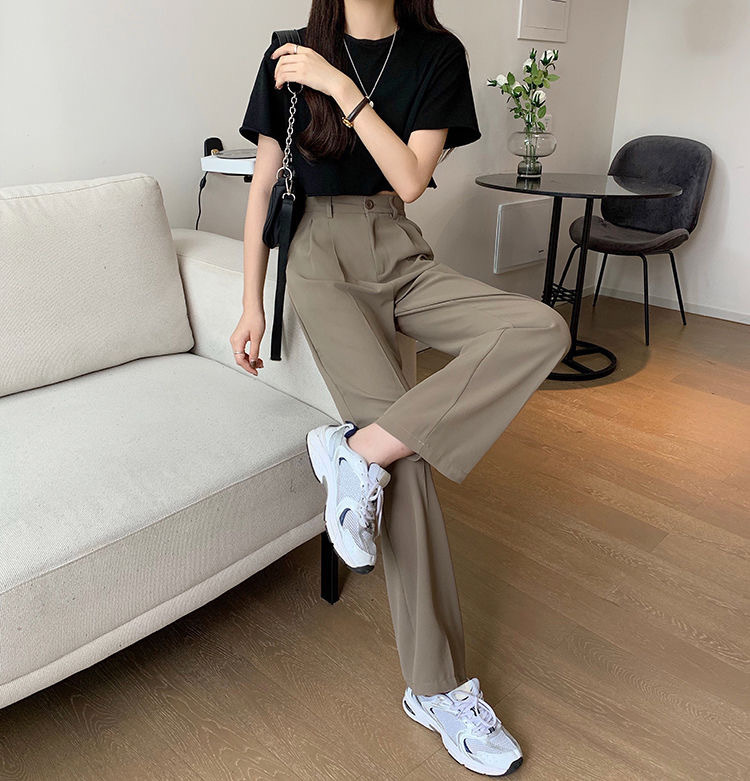 Spring Autumn High Waist Wide Leg Pants