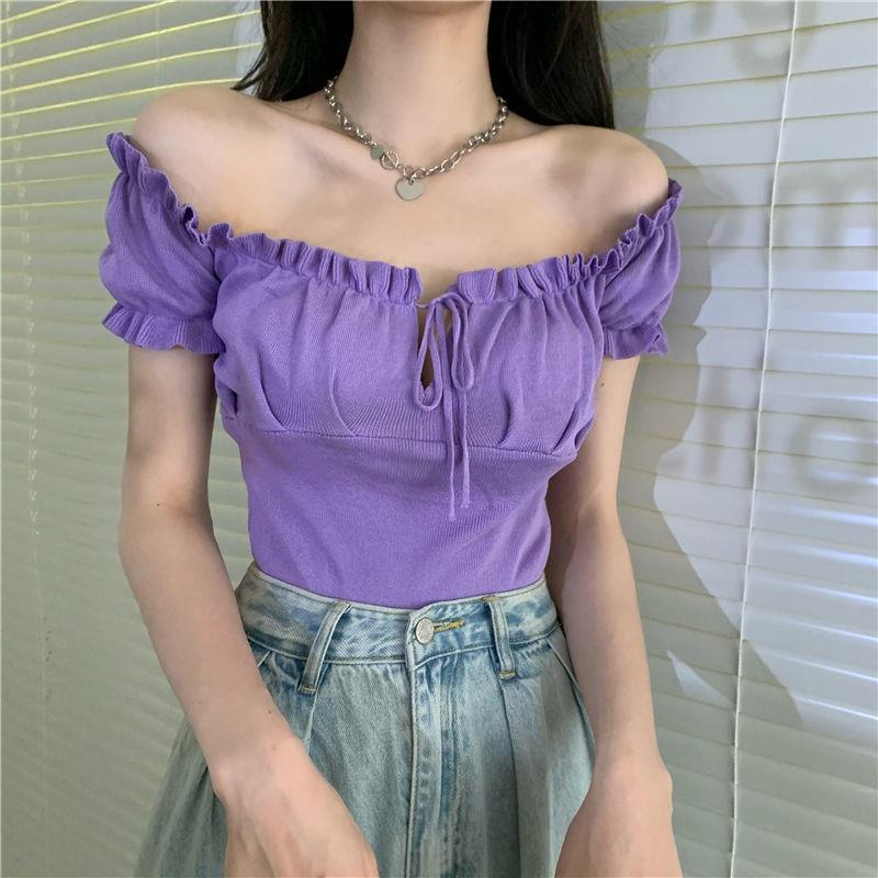 Sculpted Wood Ear Ribbon Drawstring Knit Top