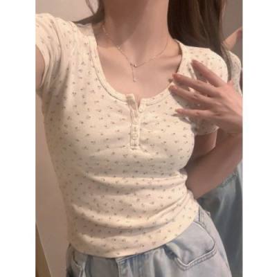 Summer Floral Print U-Neck Tee