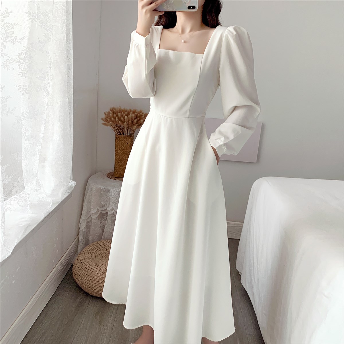 Chic Spring Dress - Elegant Over Knee Length