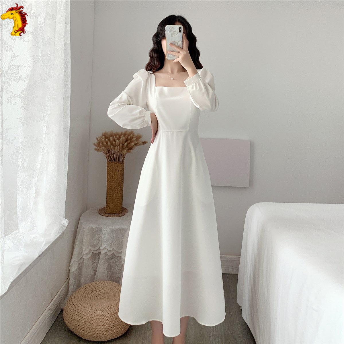 Chic Spring Dress - Elegant Over Knee Length