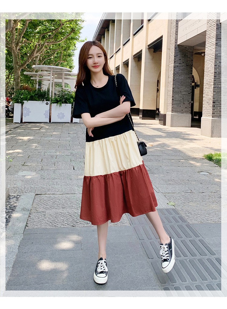 Korean Style Patchwork T-shirt Dress