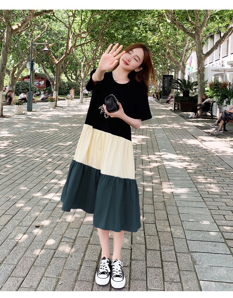 Korean Style Patchwork T-shirt Dress