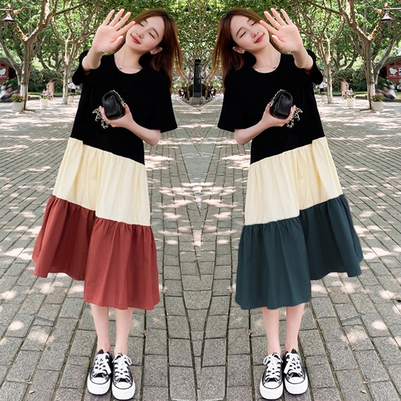 Korean Style Patchwork T-shirt Dress