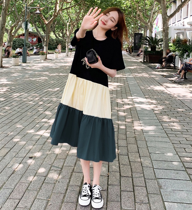 Korean Style Patchwork T-shirt Dress