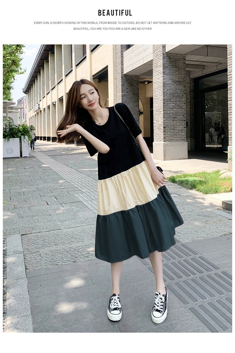Korean Style Patchwork T-shirt Dress