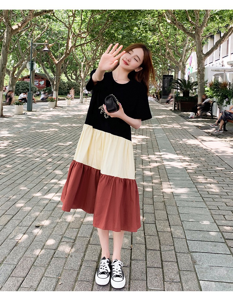Korean Style Patchwork T-shirt Dress