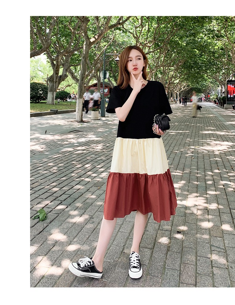 Korean Style Patchwork T-shirt Dress