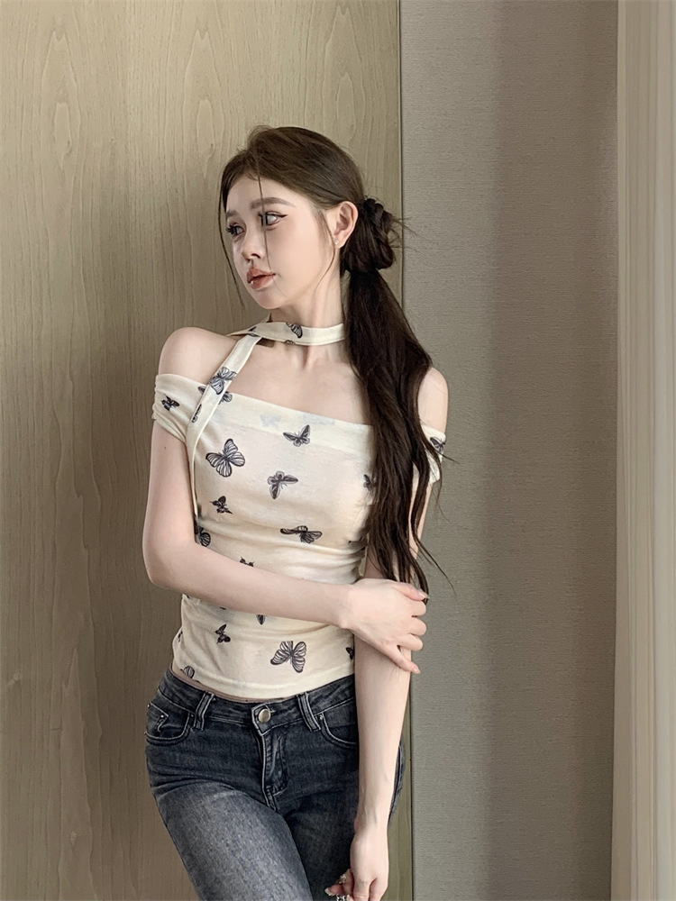 Sweet and Spicy Halter Neck Top with Butterfly Sleeves