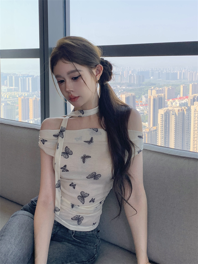 Sweet and Spicy Halter Neck Top with Butterfly Sleeves