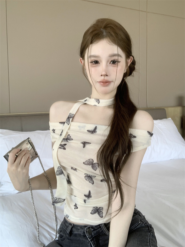 Sweet and Spicy Halter Neck Top with Butterfly Sleeves