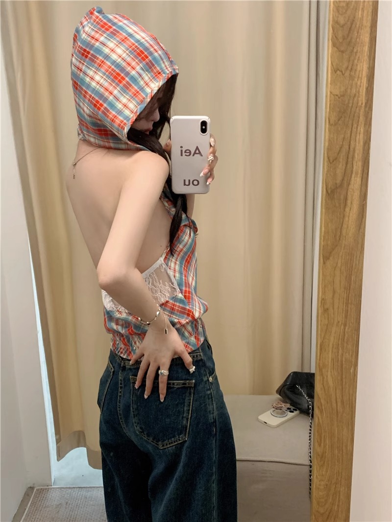 Grid-Back Tank Top with Hood for Summer 2024