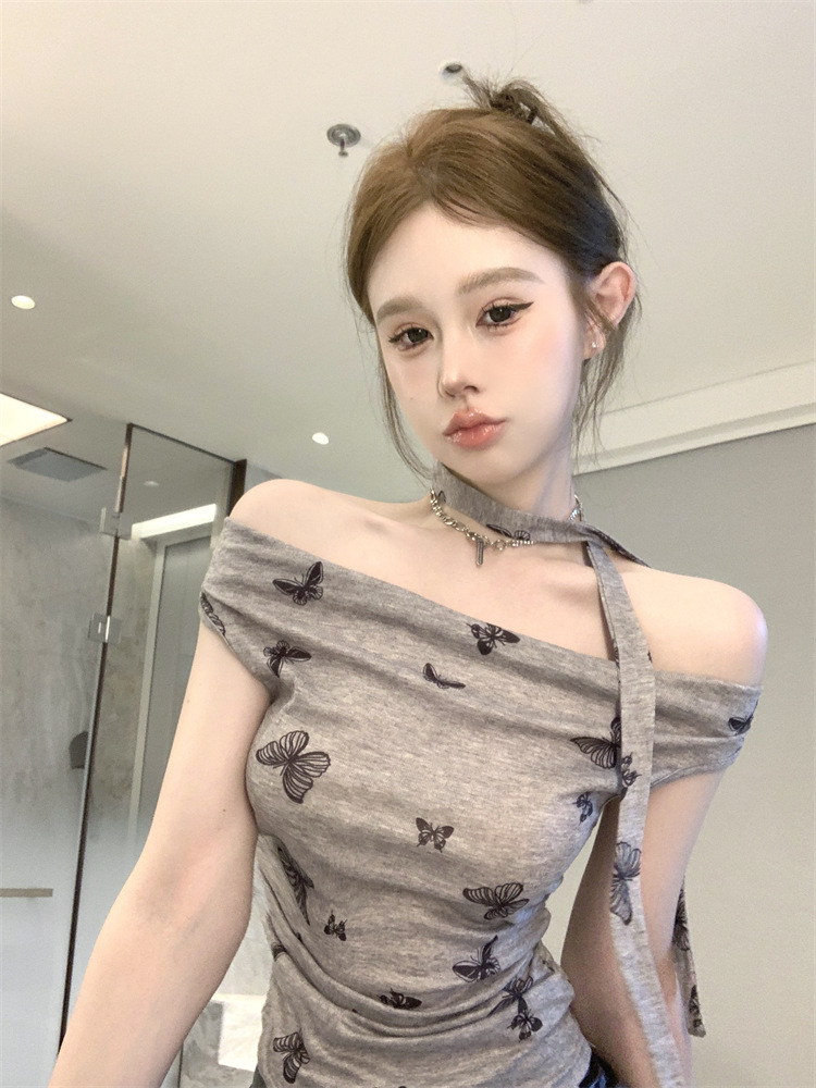 Sweet and Spicy Halter Neck Top with Butterfly Sleeves