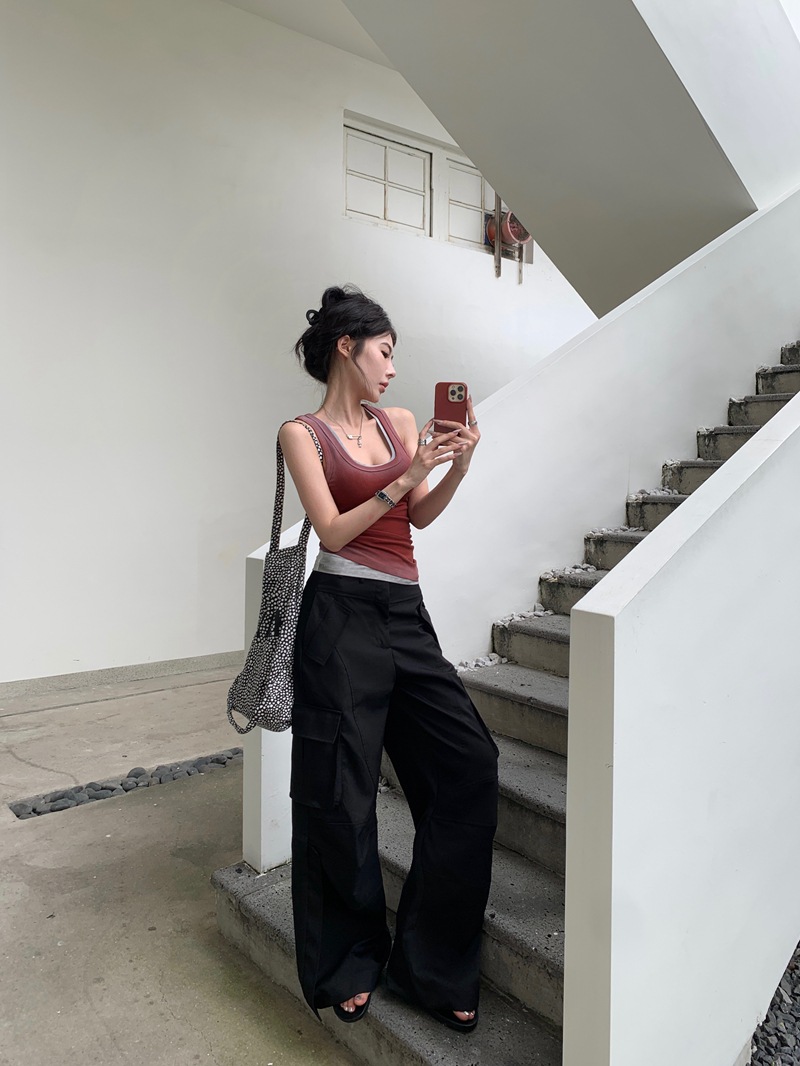 American Style Spicy Gradient Brick Red Halter Tank Top for Women's Summer Slim Fit Sleeveless Sexy Stretchy Inner Wear or Outer Wear