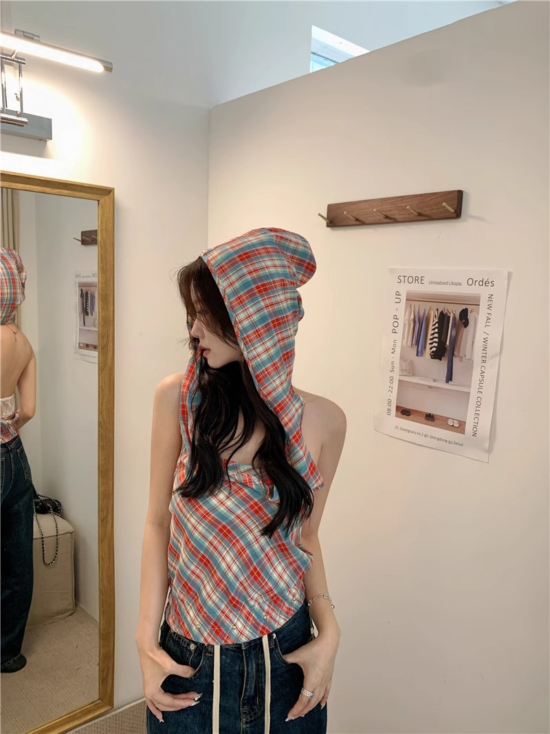 Grid-Back Tank Top with Hood for Summer 2024