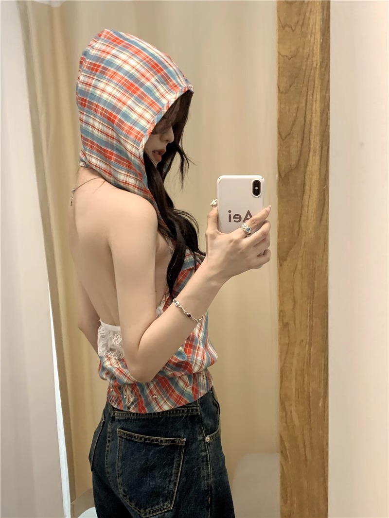 Grid-Back Tank Top with Hood for Summer 2024