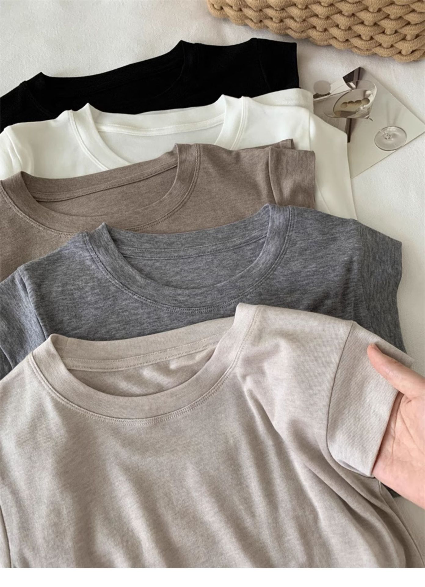 Oatmeal Round Neck Cotton Sleeveless T-Shirt for Women