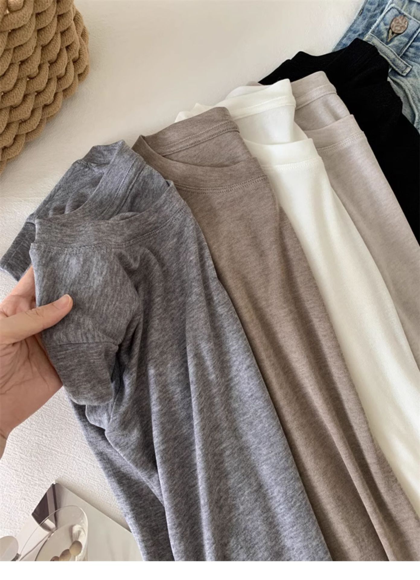 Oatmeal Round Neck Cotton Sleeveless T-Shirt for Women