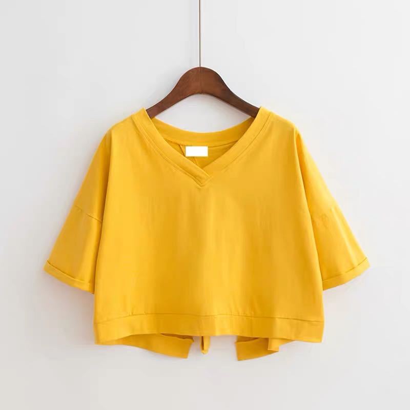 Backless V-Neck Loose Short Sleeve T-Shirt