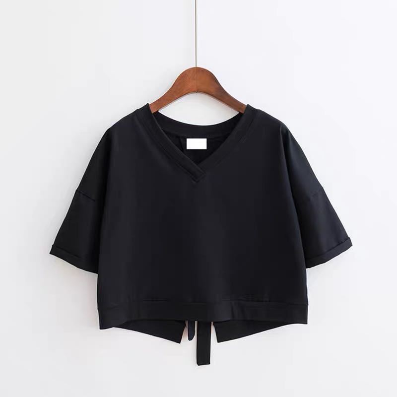 Backless V-Neck Loose Short Sleeve T-Shirt