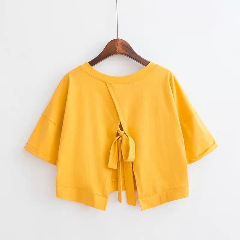 Backless V-Neck Loose Short Sleeve T-Shirt