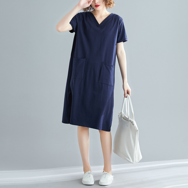 Plus Size Summer Loose V-Neck T-Shirt Dress