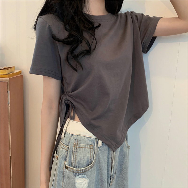 Irregular Drawstring Short Sleeve T-shirt