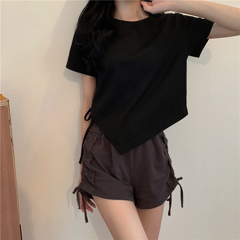 Irregular Drawstring Short Sleeve T-shirt