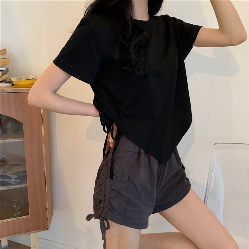 Irregular Drawstring Short Sleeve T-shirt