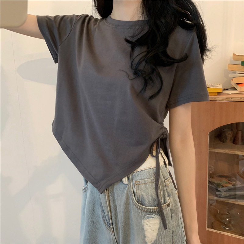 Irregular Drawstring Short Sleeve T-shirt