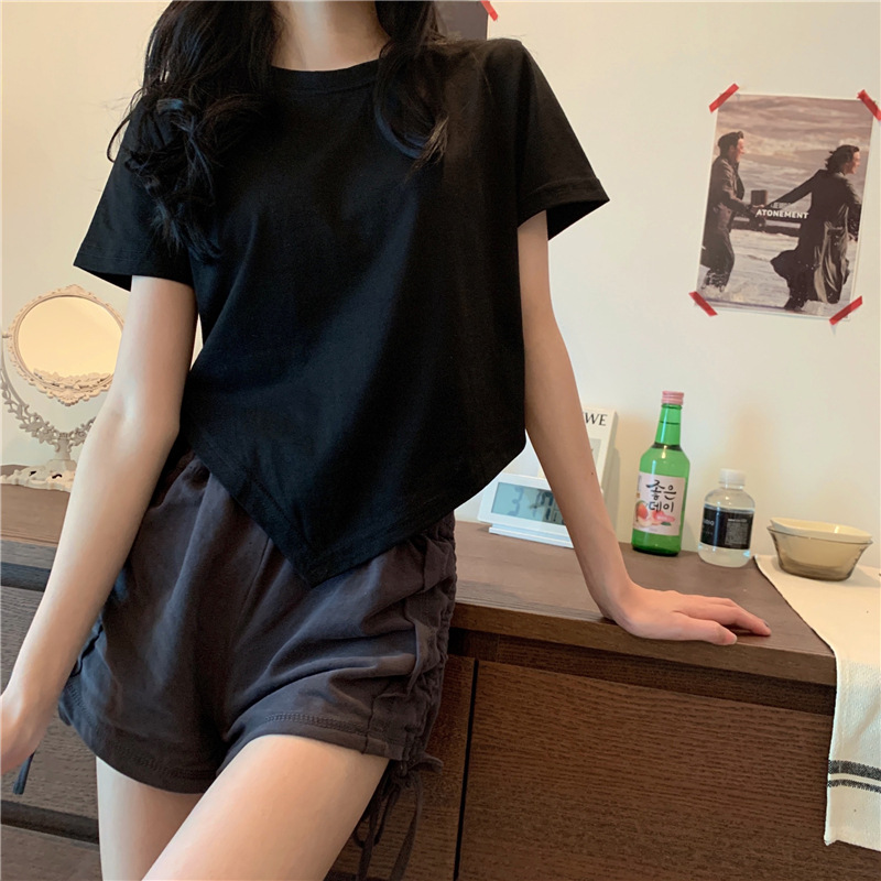 Irregular Drawstring Short Sleeve T-shirt