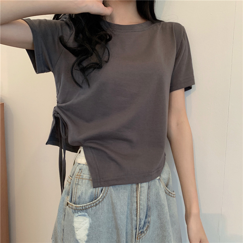 Irregular Drawstring Short Sleeve T-shirt