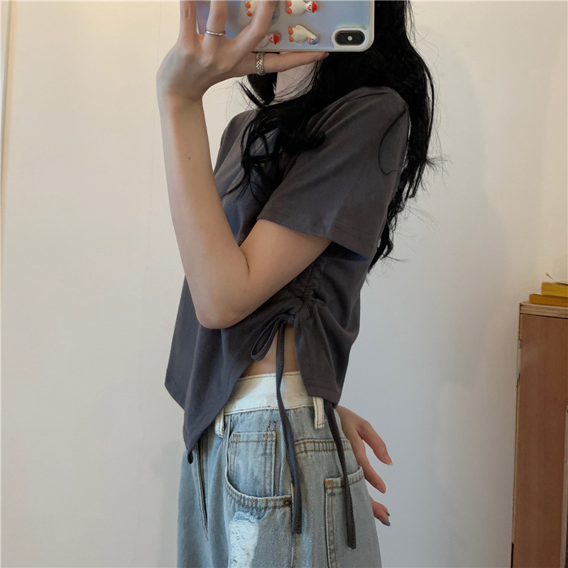 Irregular Drawstring Short Sleeve T-shirt