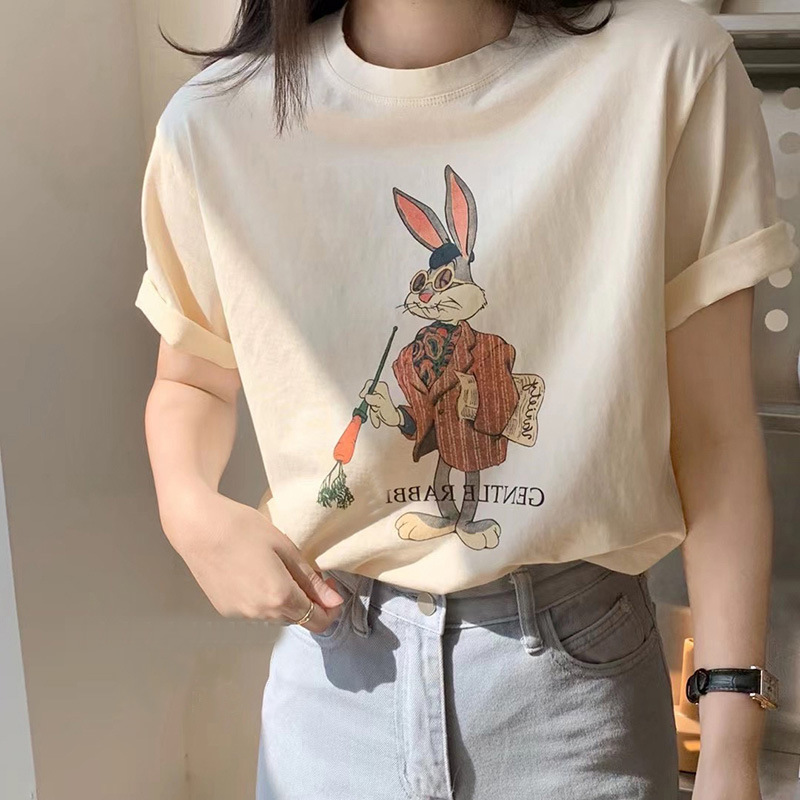 Cartoon Bunny Print Loose Fit Tee