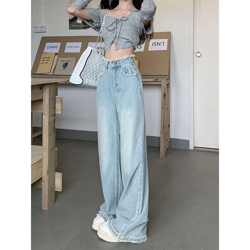 Blue Denim High-Waist Pants