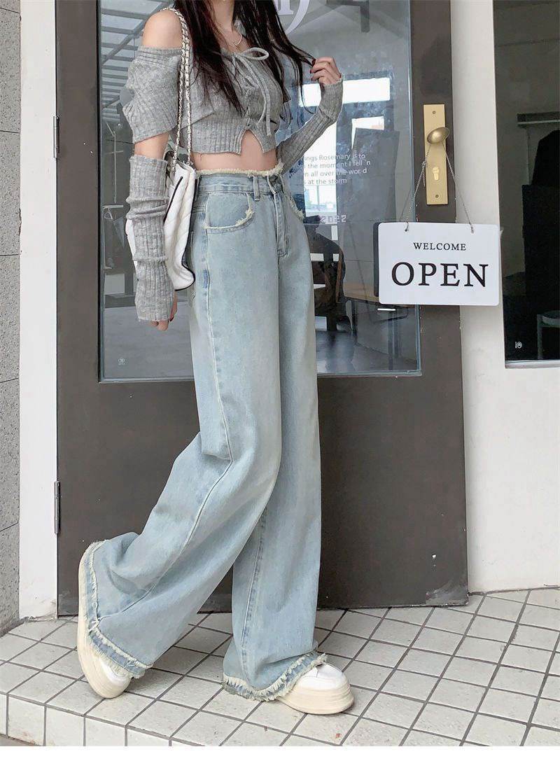 Blue Denim High-Waist Pants