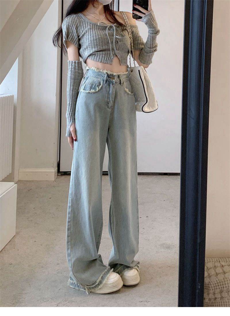 Blue Denim High-Waist Pants